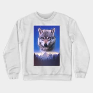 Cosmic Wolf Space Mountain Dog Wilderness Glowing Retro Vintage 80's Vibe Crewneck Sweatshirt